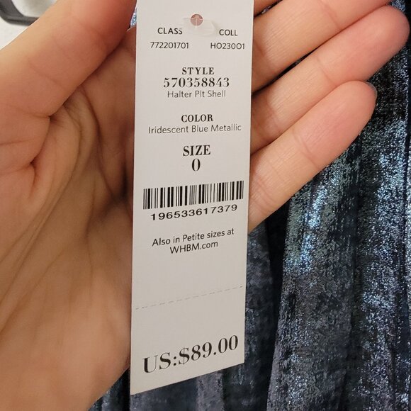 WHBM Halter Pleated Shell Top Blue Metallic 0 - Picture 9 of 10